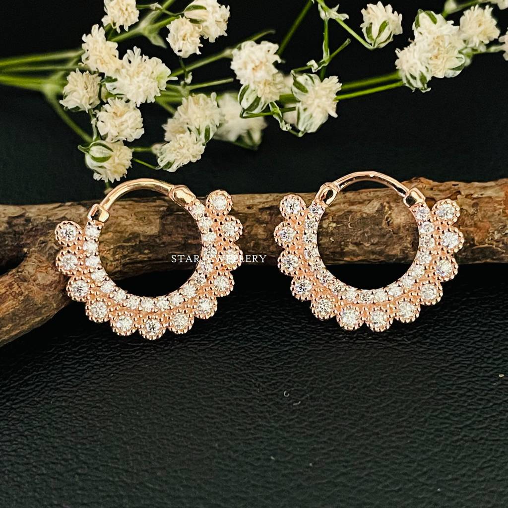 925 Sterling Silver Yellow Gold Plated  Set Moissanite Diamond Miligrain Septum Nose Ring : STE162