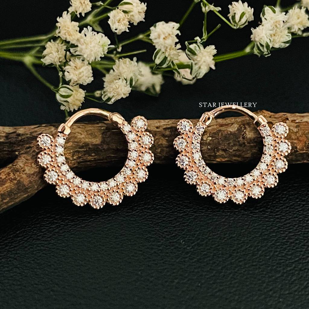 925 Sterling Silver Yellow Gold Plated  Set Moissanite Diamond Miligrain Septum Nose Ring : STE162