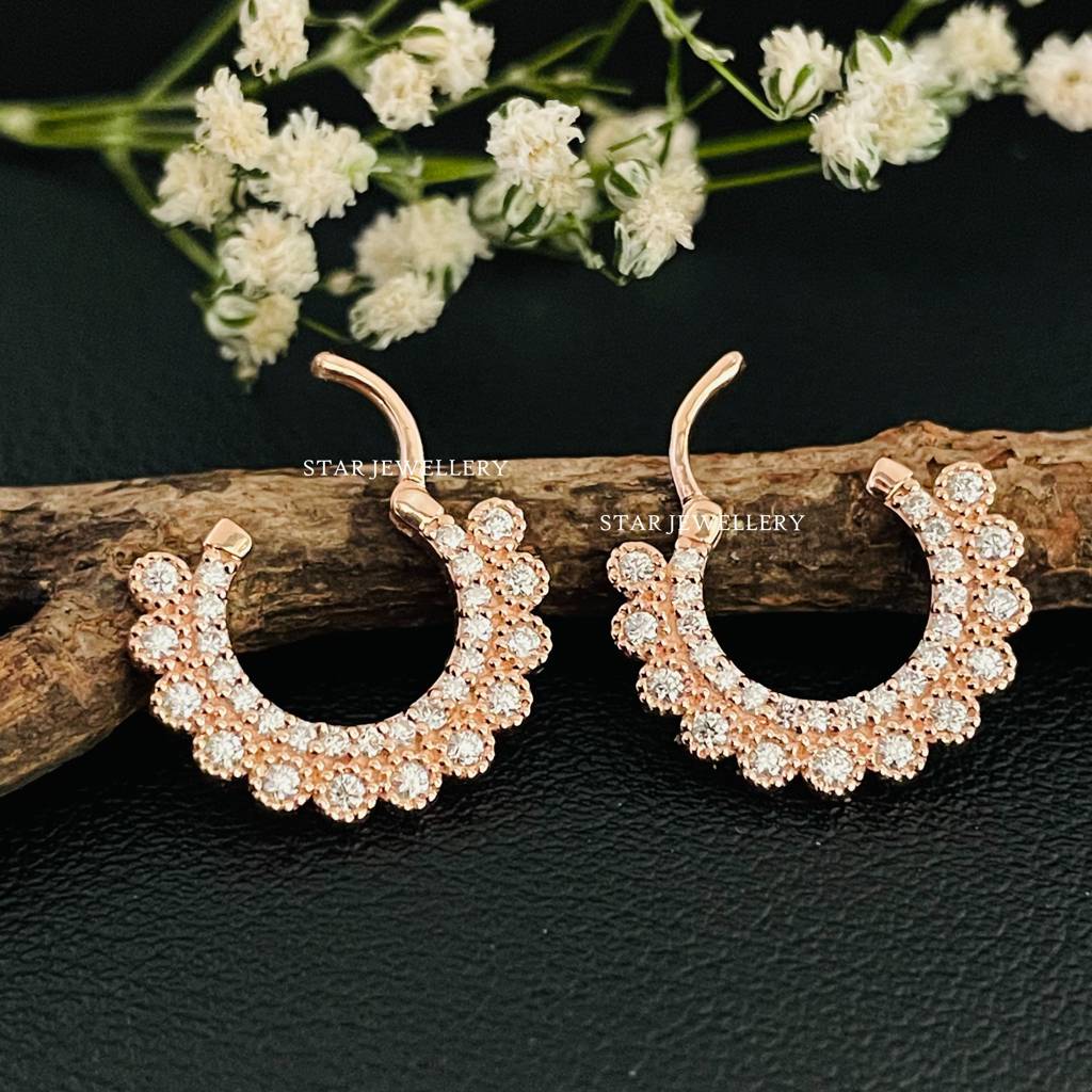 925 Sterling Silver Yellow Gold Plated  Set Moissanite Diamond Miligrain Septum Nose Ring : STE162