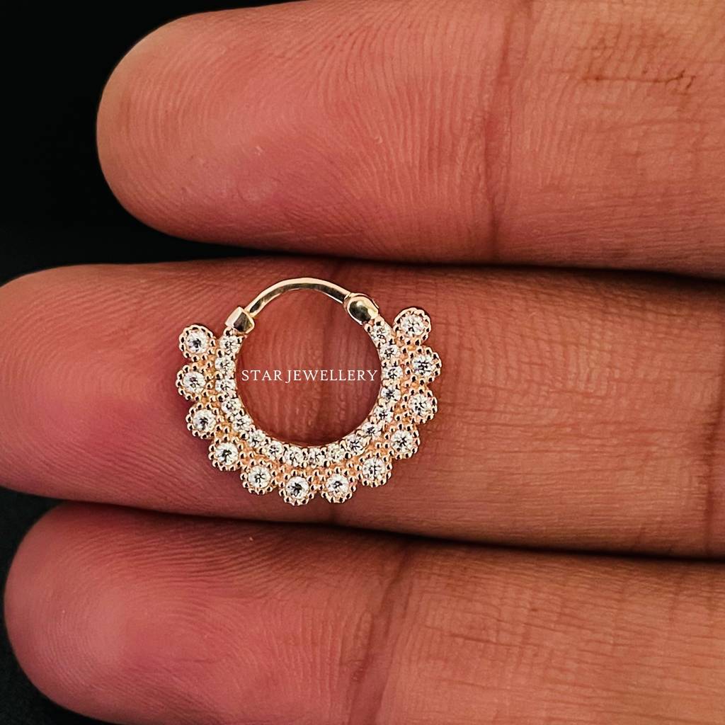 925 Sterling Silver Yellow Gold Plated  Set Moissanite Diamond Miligrain Septum Nose Ring : STE162