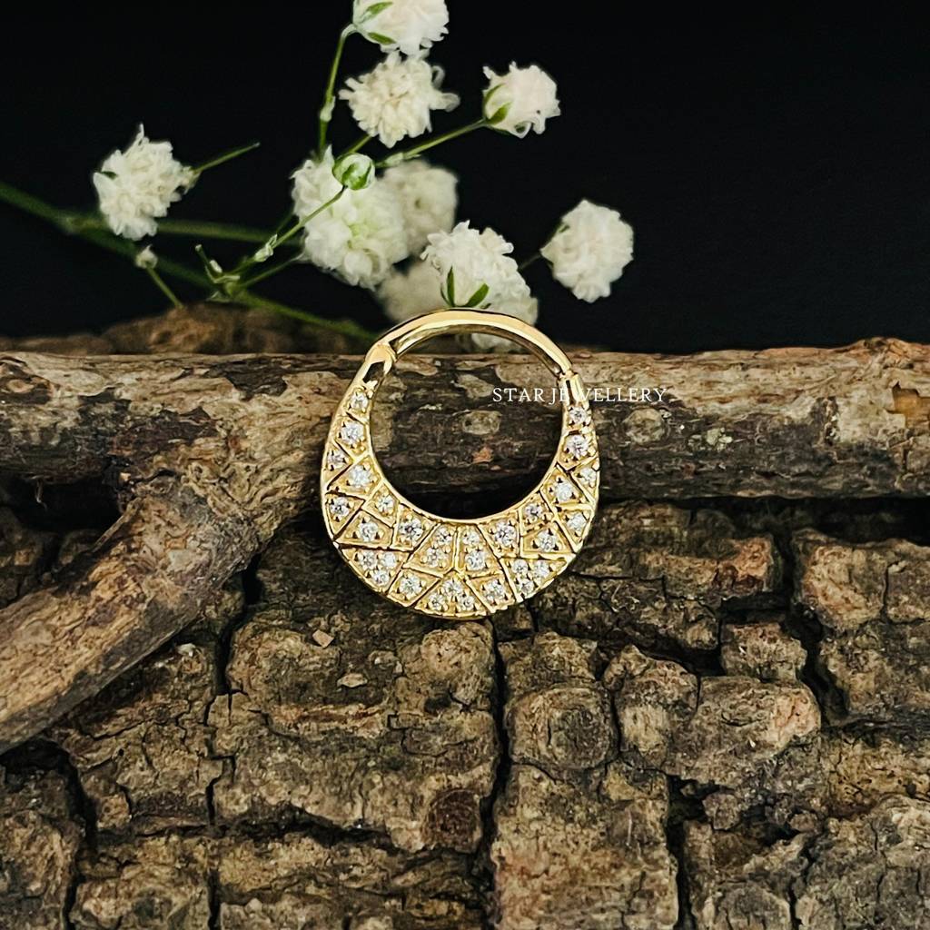 Crescent Shield Moissanite Diamond Septum Nose Ring In 925 Sterling Silver : STE183