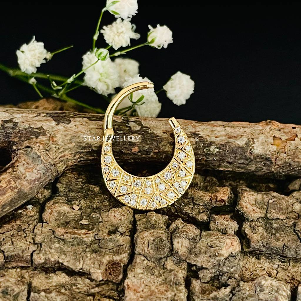 Crescent Shield Moissanite Diamond Septum Nose Ring In 925 Sterling Silver : STE183