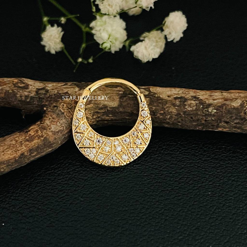 Crescent Shield Moissanite Diamond Septum Nose Ring In 925 Sterling Silver : STE183