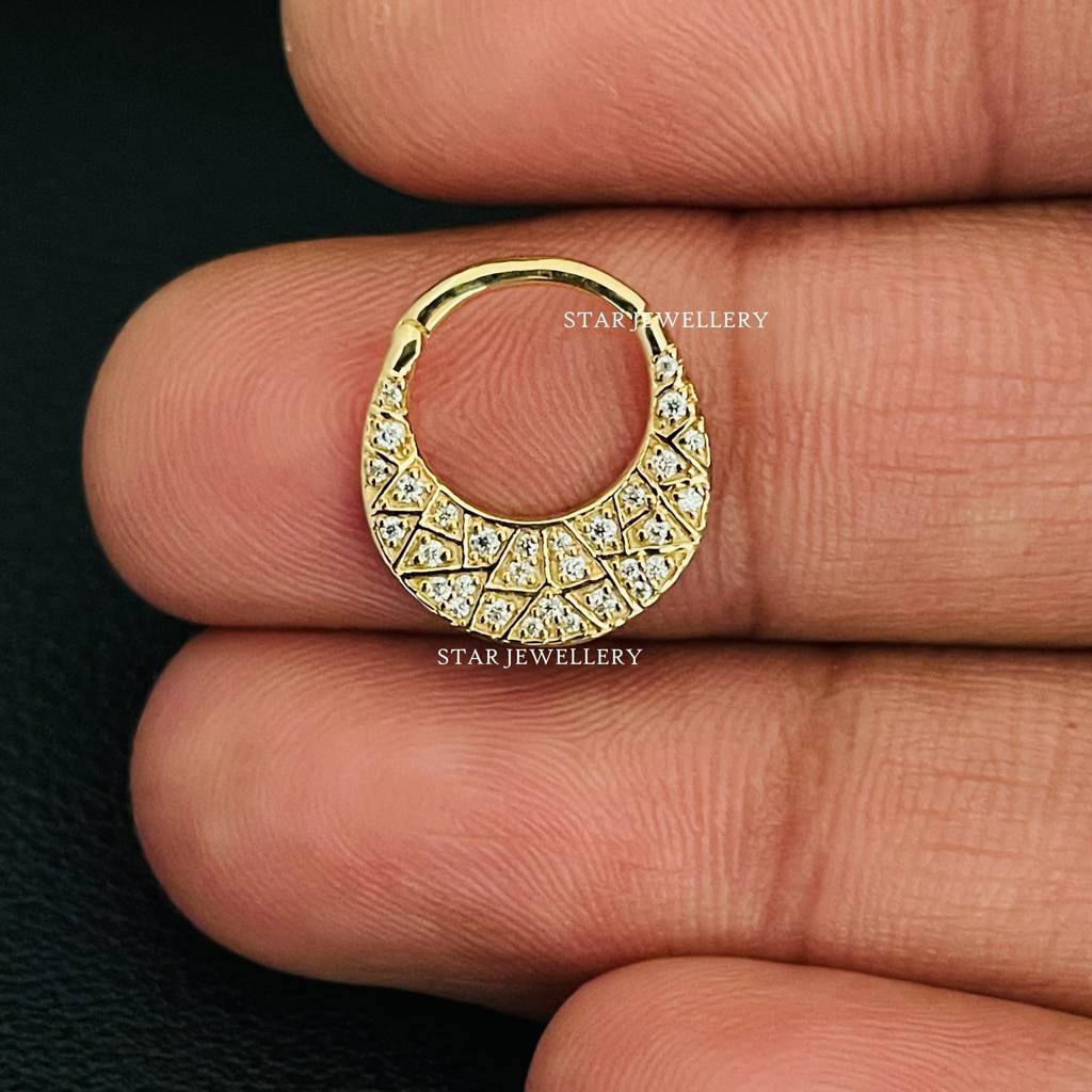 Crescent Shield Moissanite Diamond Septum Nose Ring In 925 Sterling Silver : STE183