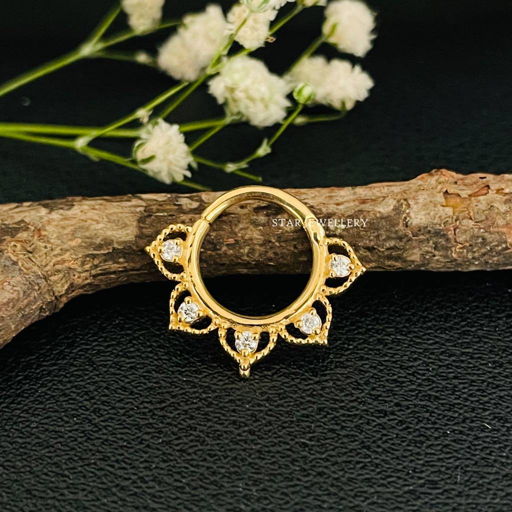 Lotus Bloom 925 Sterling Silver Moissanite Septum Daith Piercing : STE173
