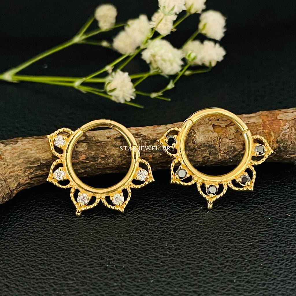 Lotus Bloom 925 Sterling Silver Moissanite Septum Daith Piercing : STE173