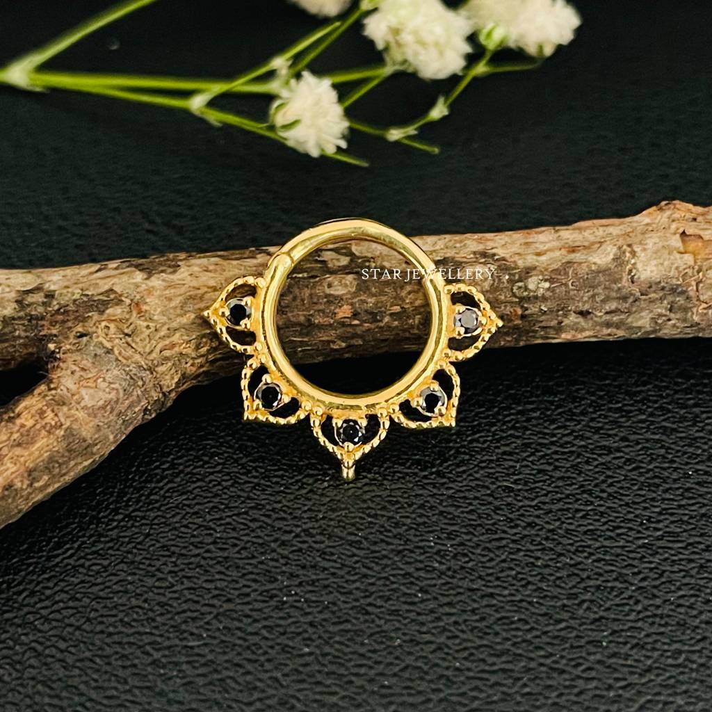 Lotus Bloom 925 Sterling Silver Moissanite Septum Daith Piercing : STE173