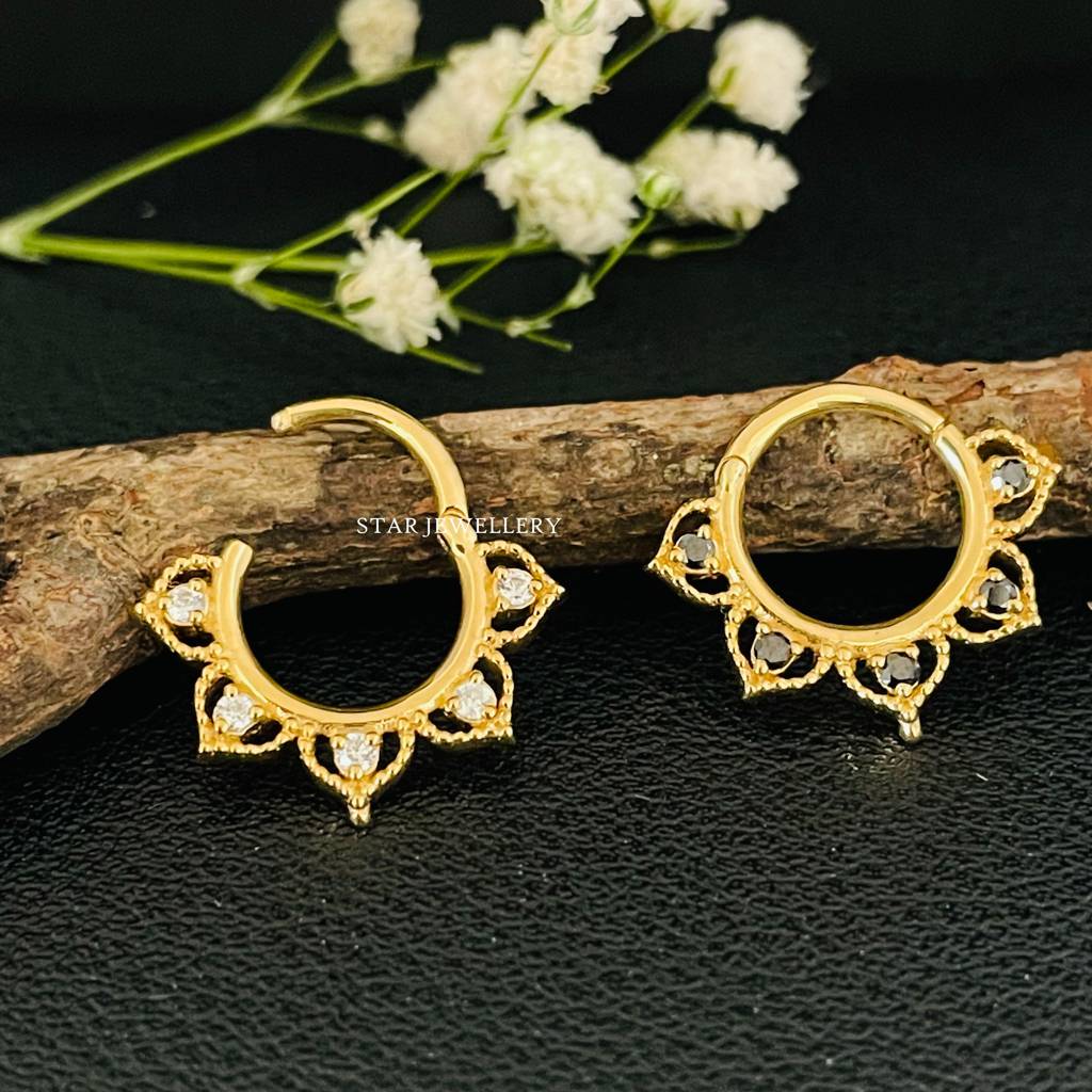 Lotus Bloom 925 Sterling Silver Moissanite Septum Daith Piercing : STE173