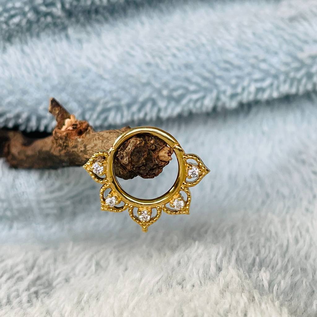 Lotus Bloom 925 Sterling Silver Moissanite Septum Daith Piercing : STE173