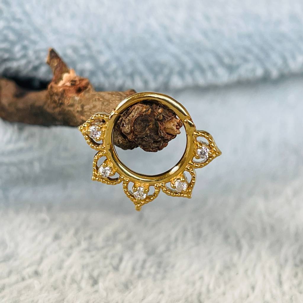 Lotus Bloom 925 Sterling Silver Moissanite Septum Daith Piercing : STE173