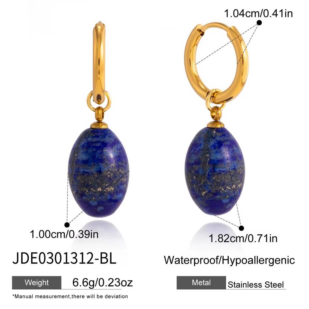 18K Gold Plated Anti-Tarnish Lapis Drop Hoop Earrings : EAR-997