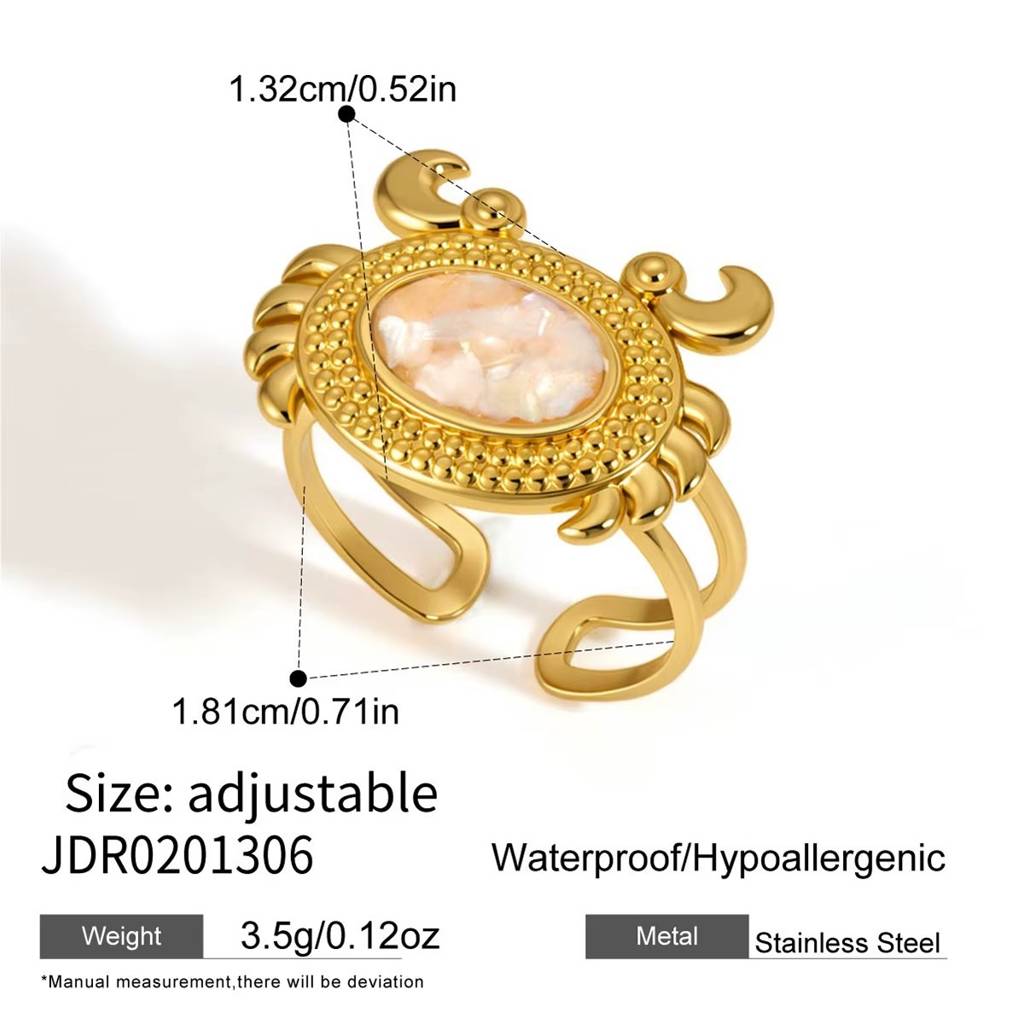 18K Gold Plated Anti-Tarnish Shell Crab Ring : RIN-1021