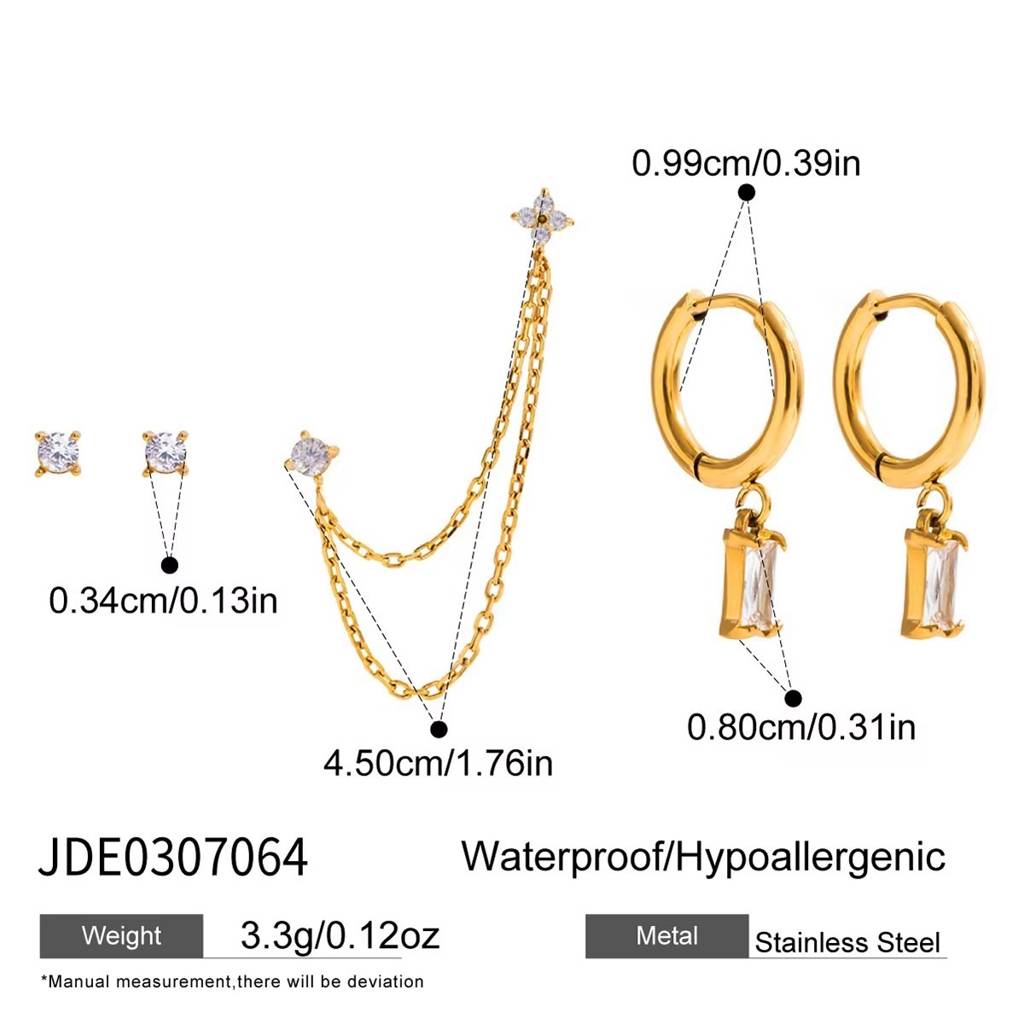 18K Gold Plated Anti-Tarnish Chain Stack Earrings : EAR-774