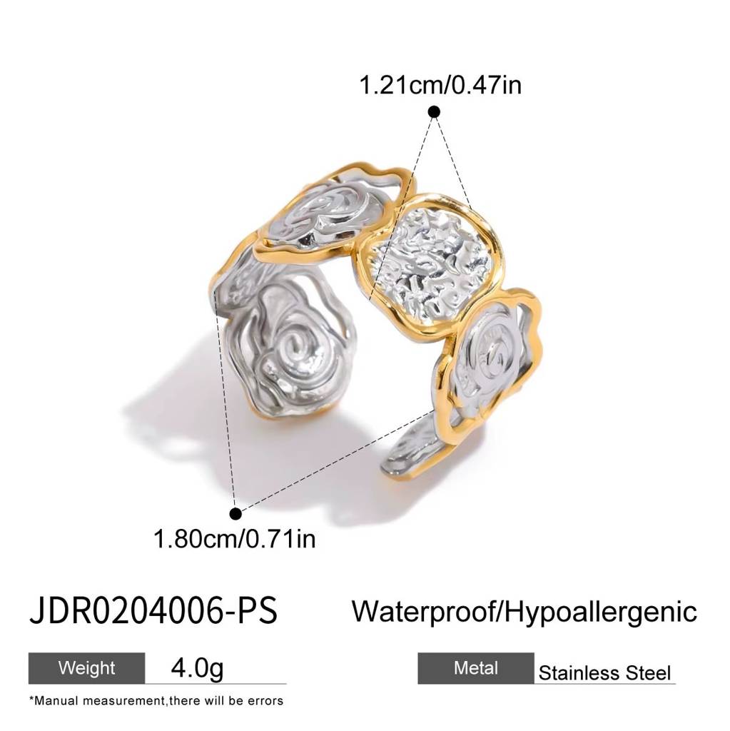 18K Gold Plated Anti-Tarnish Floral Aura Dual-Tone Ring : RIN-930