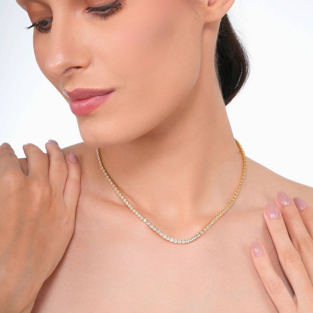 18 Kt Gold Plated Stainless Steel Tennis Necklace 14 Inches, Daria : INDARIA