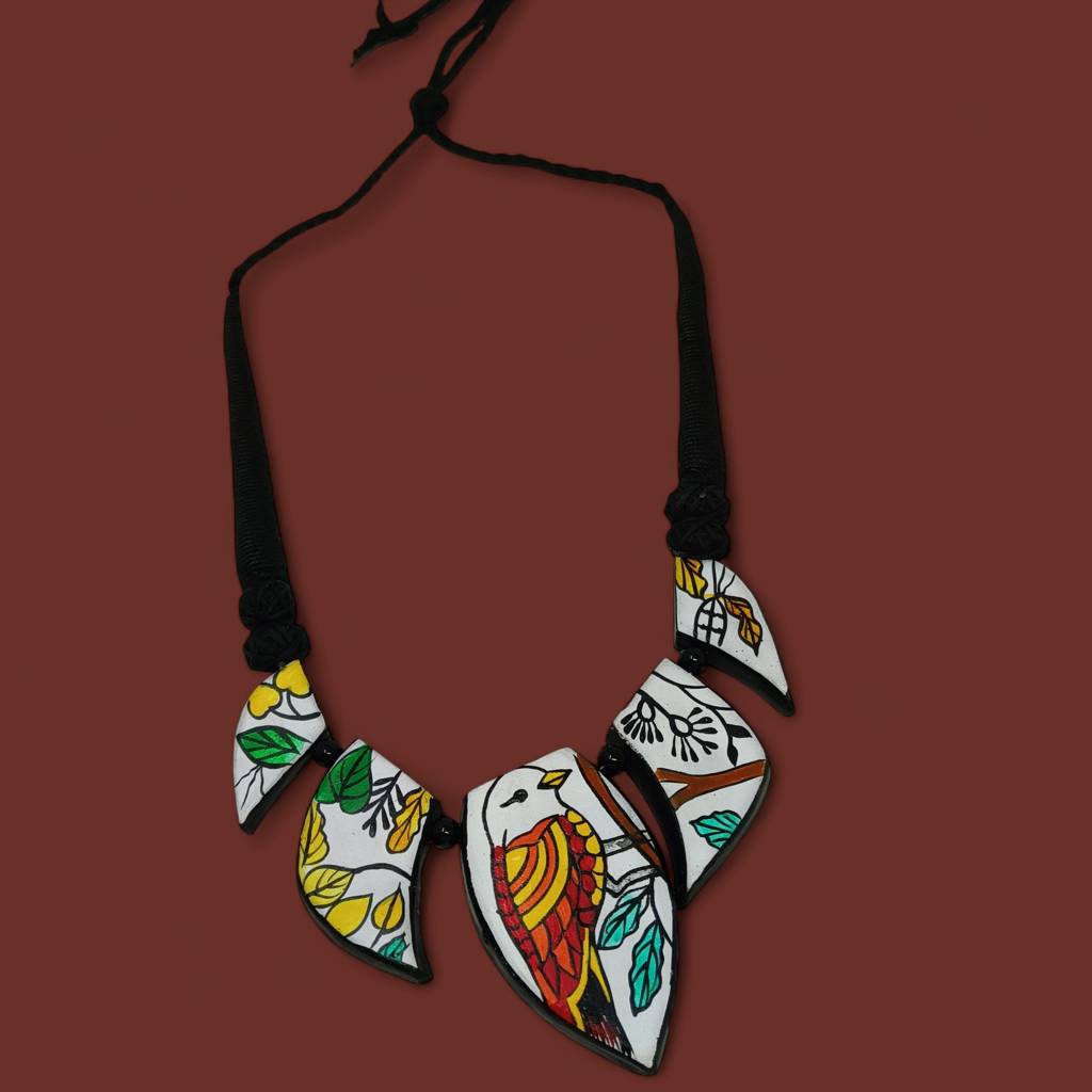 Mrritika Indian Artisan Birds Print Handmade Necklace Set : AJ-MR-HC-NL-05