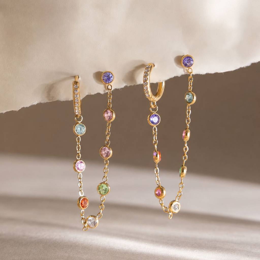 18K Gold Plated Multi-Color Drop Earrings, Ilsa : INILSA