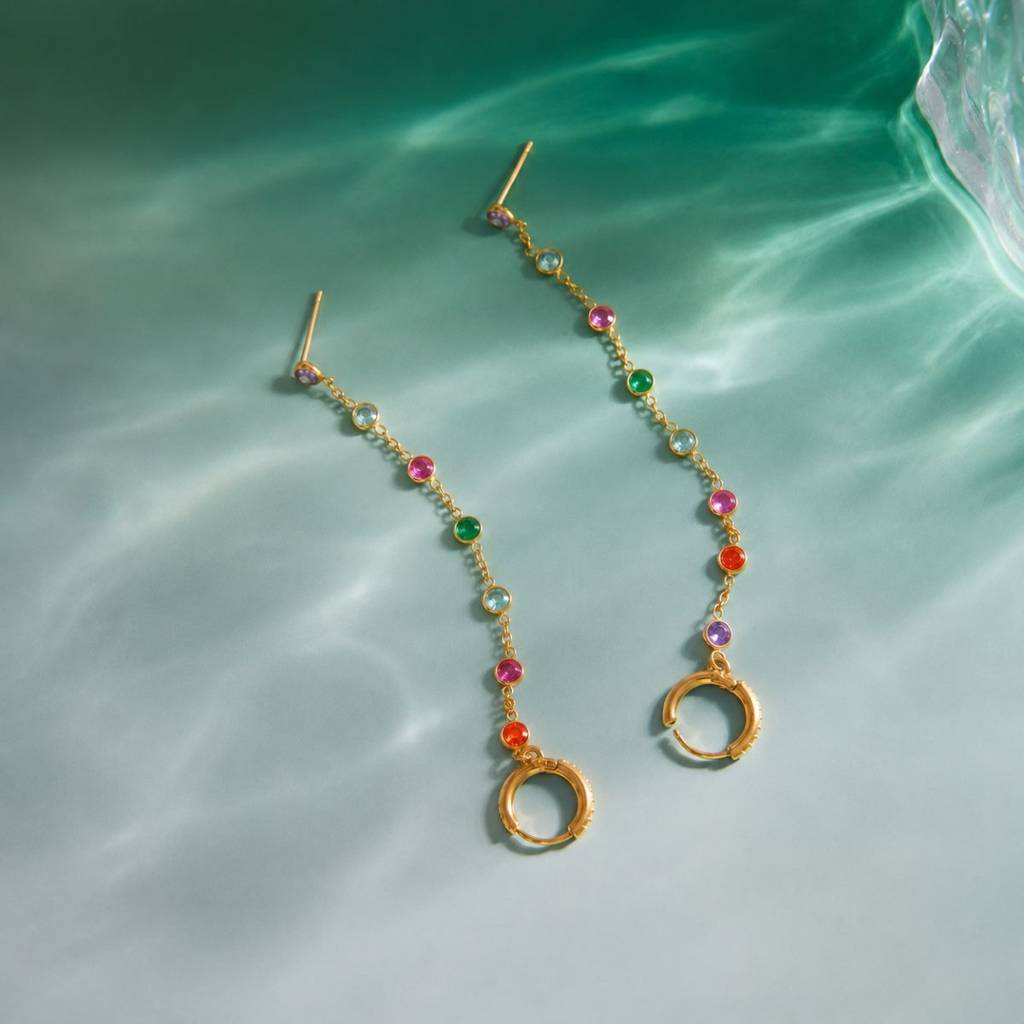 18K Gold Plated Multi-Color Drop Earrings, Ilsa : INILSA