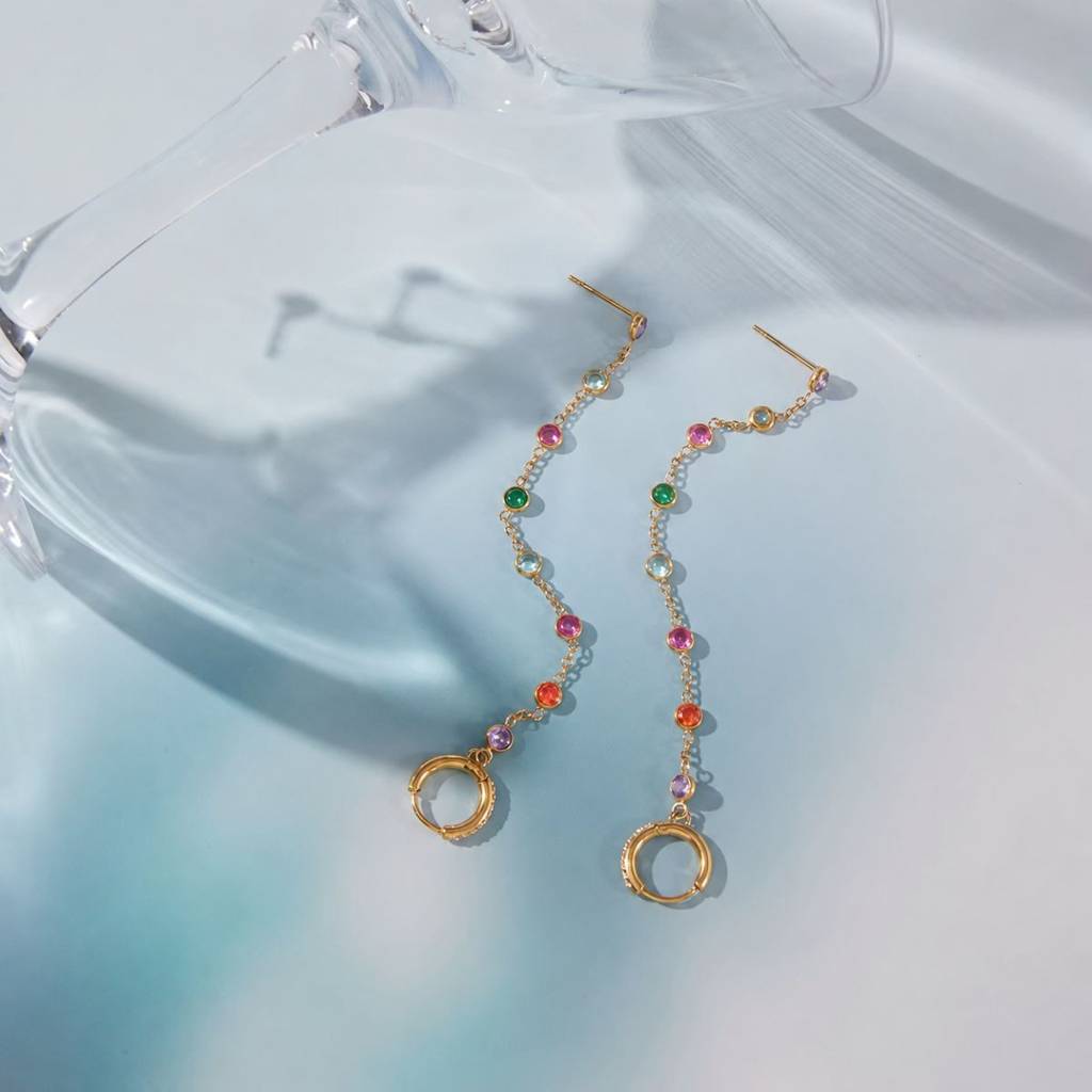 18K Gold Plated Multi-Color Drop Earrings, Ilsa : INILSA
