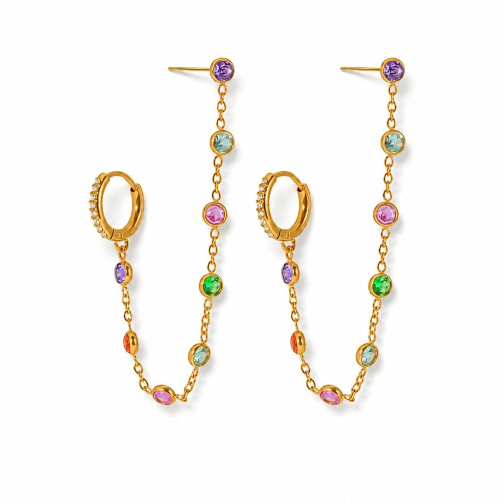 18K Gold Plated Multi-Color Drop Earrings, Ilsa : INILSA