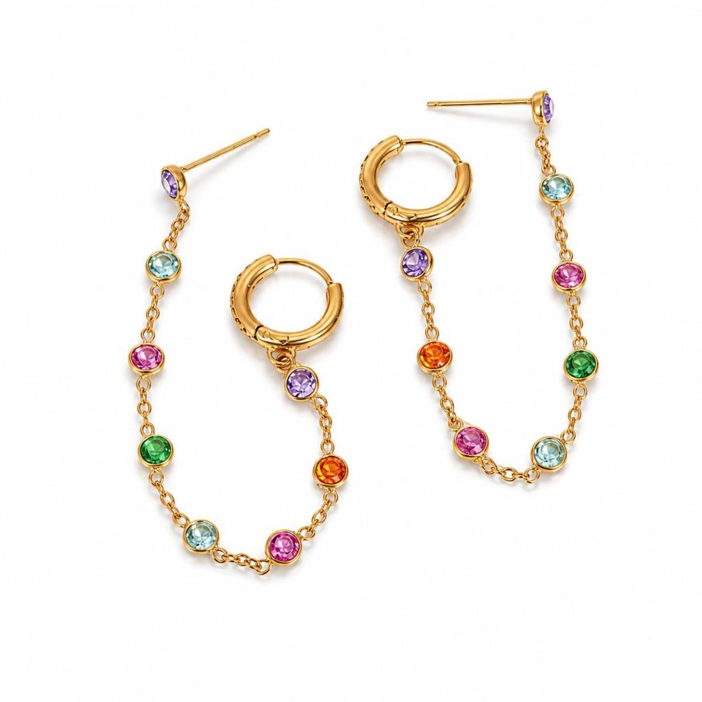 18K Gold Plated Multi-Color Drop Earrings, Ilsa : INILSA