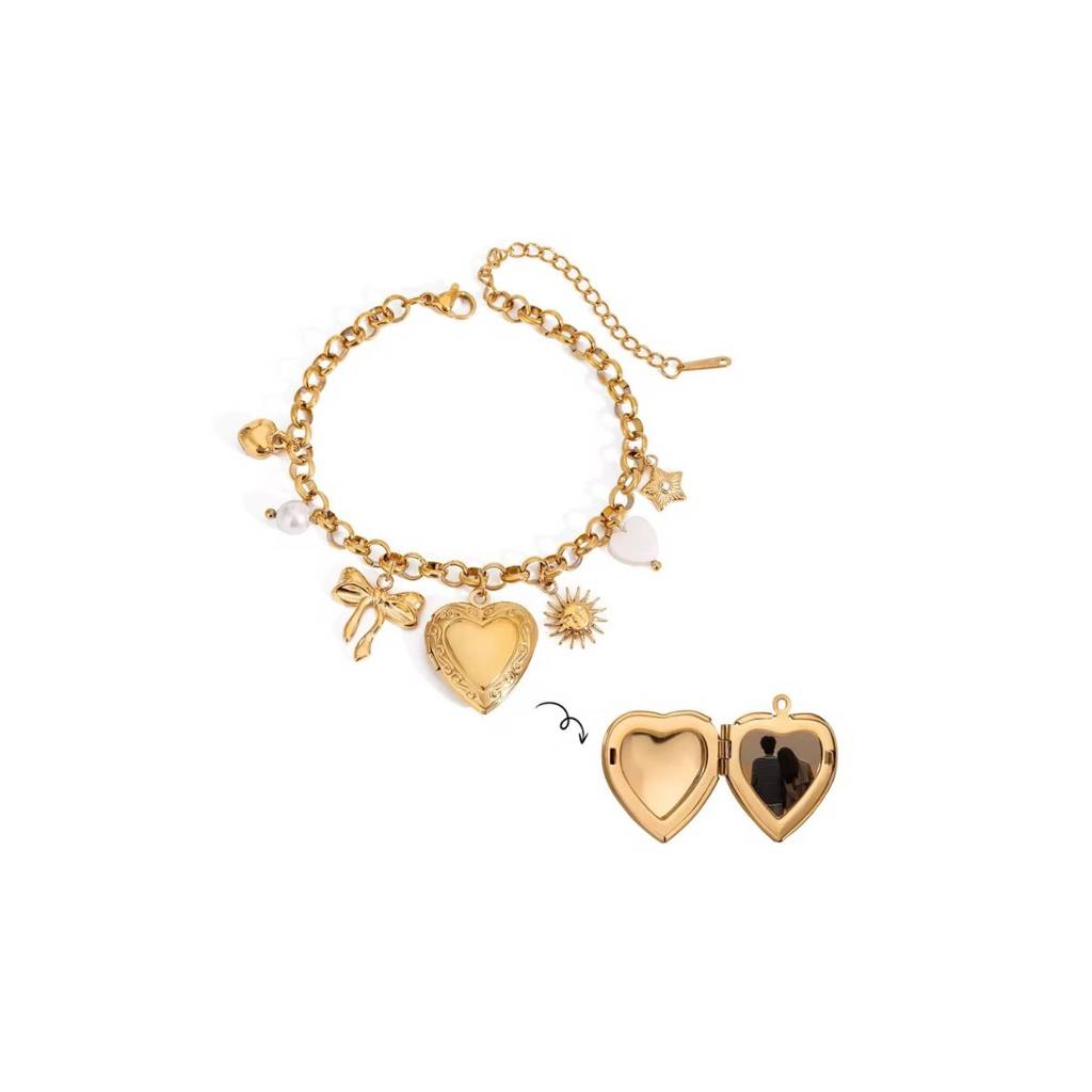 18Kt Gold Plated Chunky Keepsake Photo Locket Charm Bracelet, Maia : INMAIA-DIY