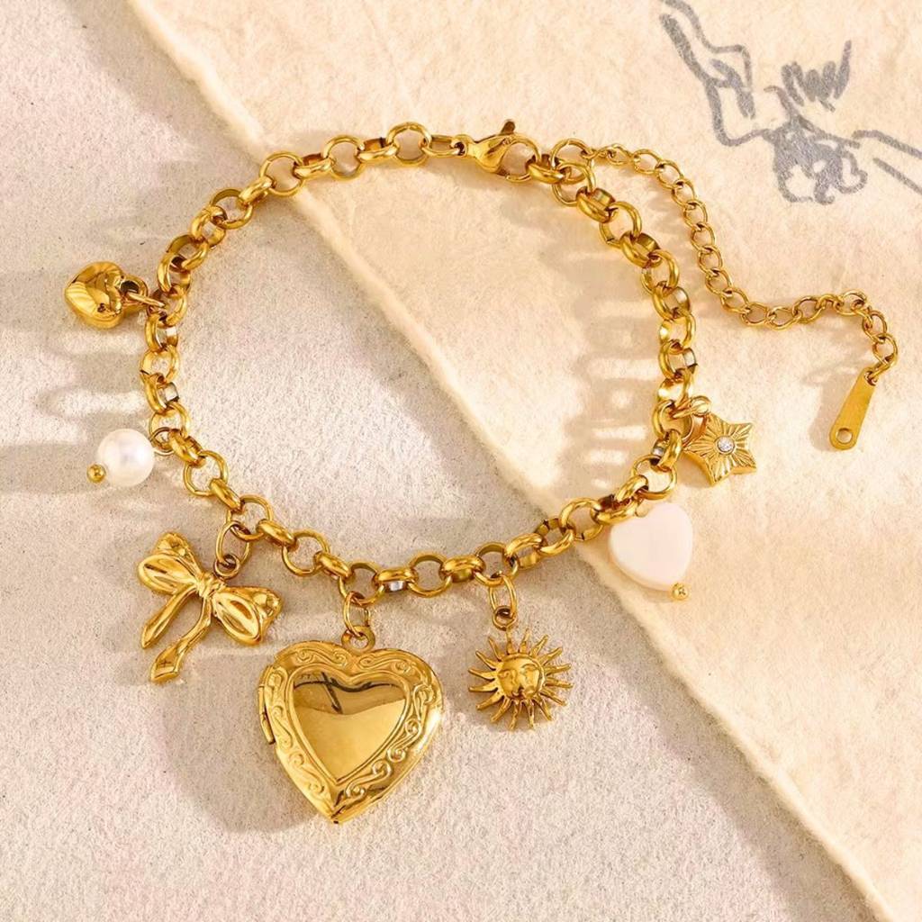 18Kt Gold Plated Chunky Keepsake Photo Locket Charm Bracelet, Maia : INMAIA-DIY