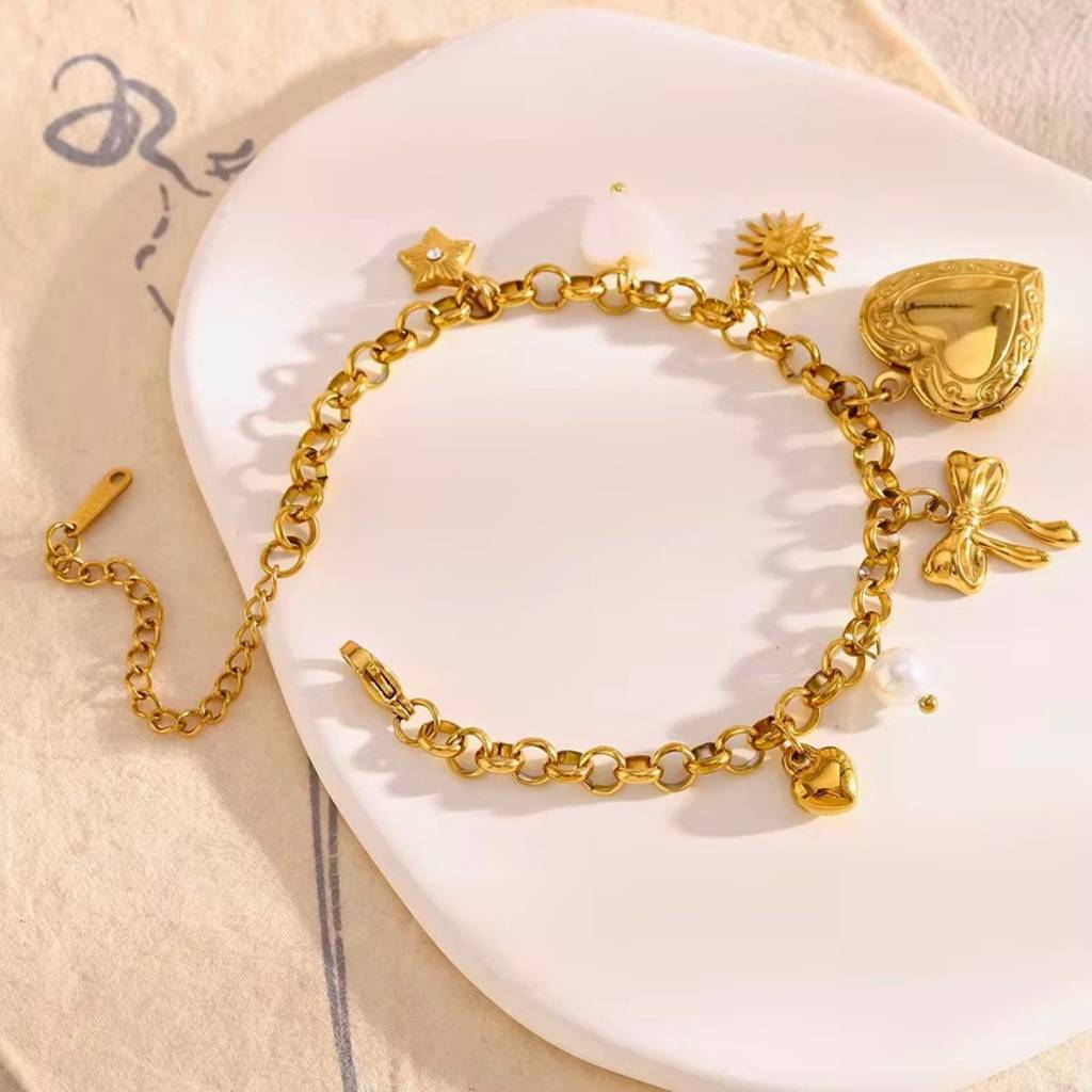 18Kt Gold Plated Chunky Keepsake Photo Locket Charm Bracelet, Maia : INMAIA-DIY