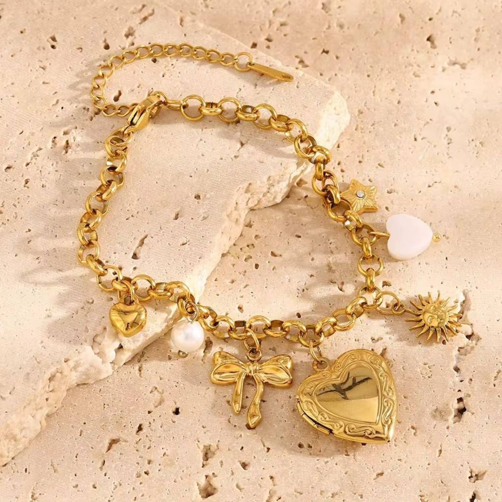 18Kt Gold Plated Chunky Keepsake Photo Locket Charm Bracelet, Maia : INMAIA-DIY