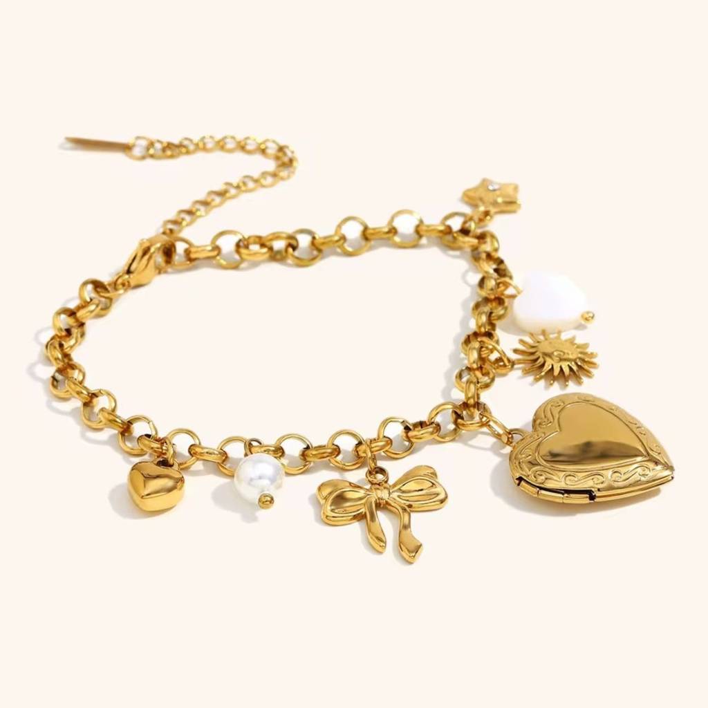 18Kt Gold Plated Chunky Keepsake Photo Locket Charm Bracelet, Maia : INMAIA-DIY