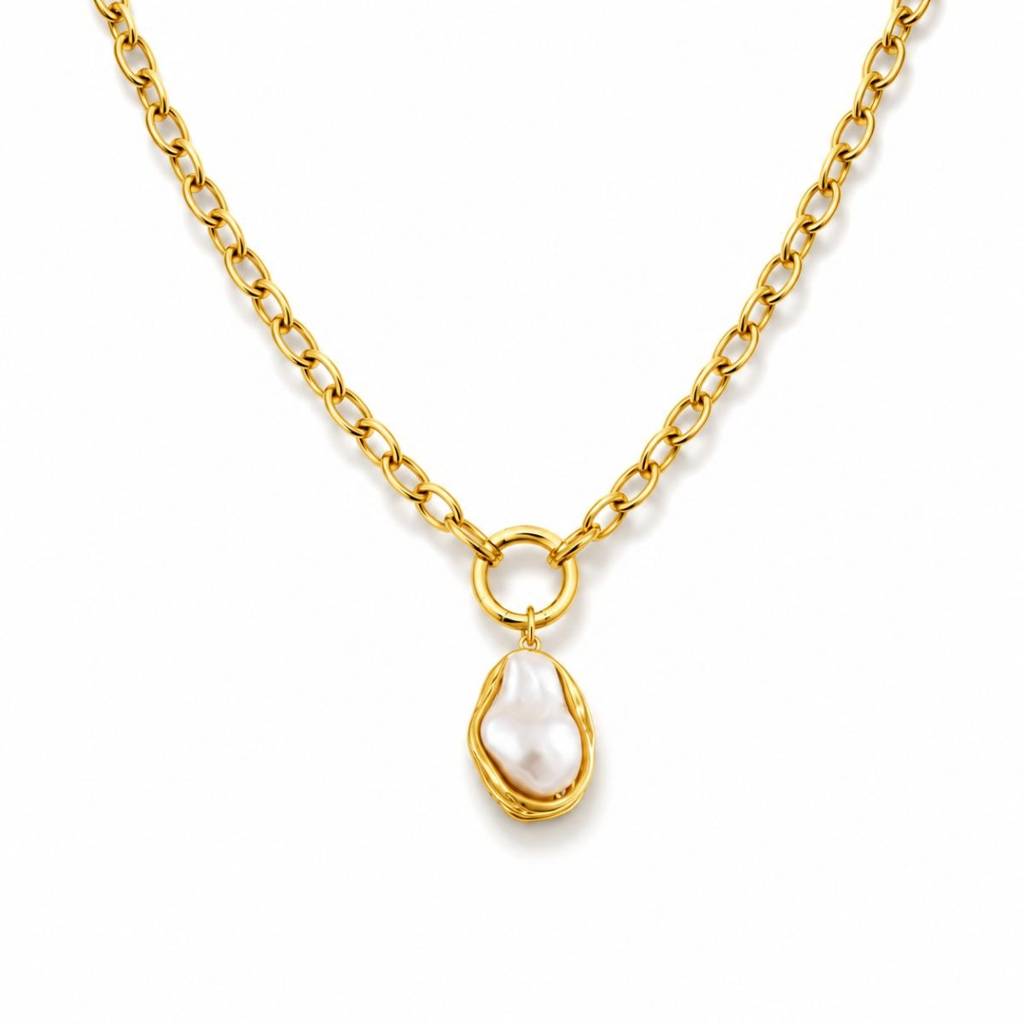 18K Gold Plated Baroque Pearl Necklace, Mist : INMIST