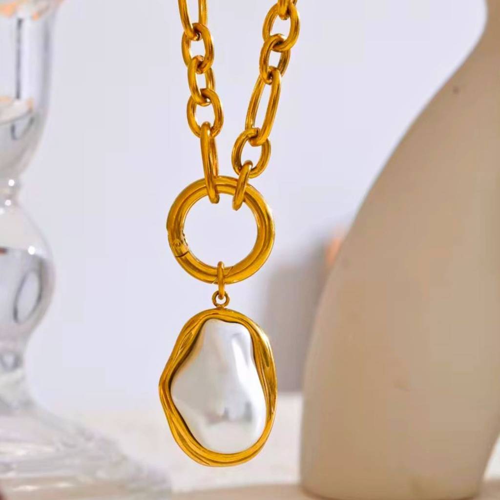 18K Gold Plated Baroque Pearl Necklace, Mist : INMIST