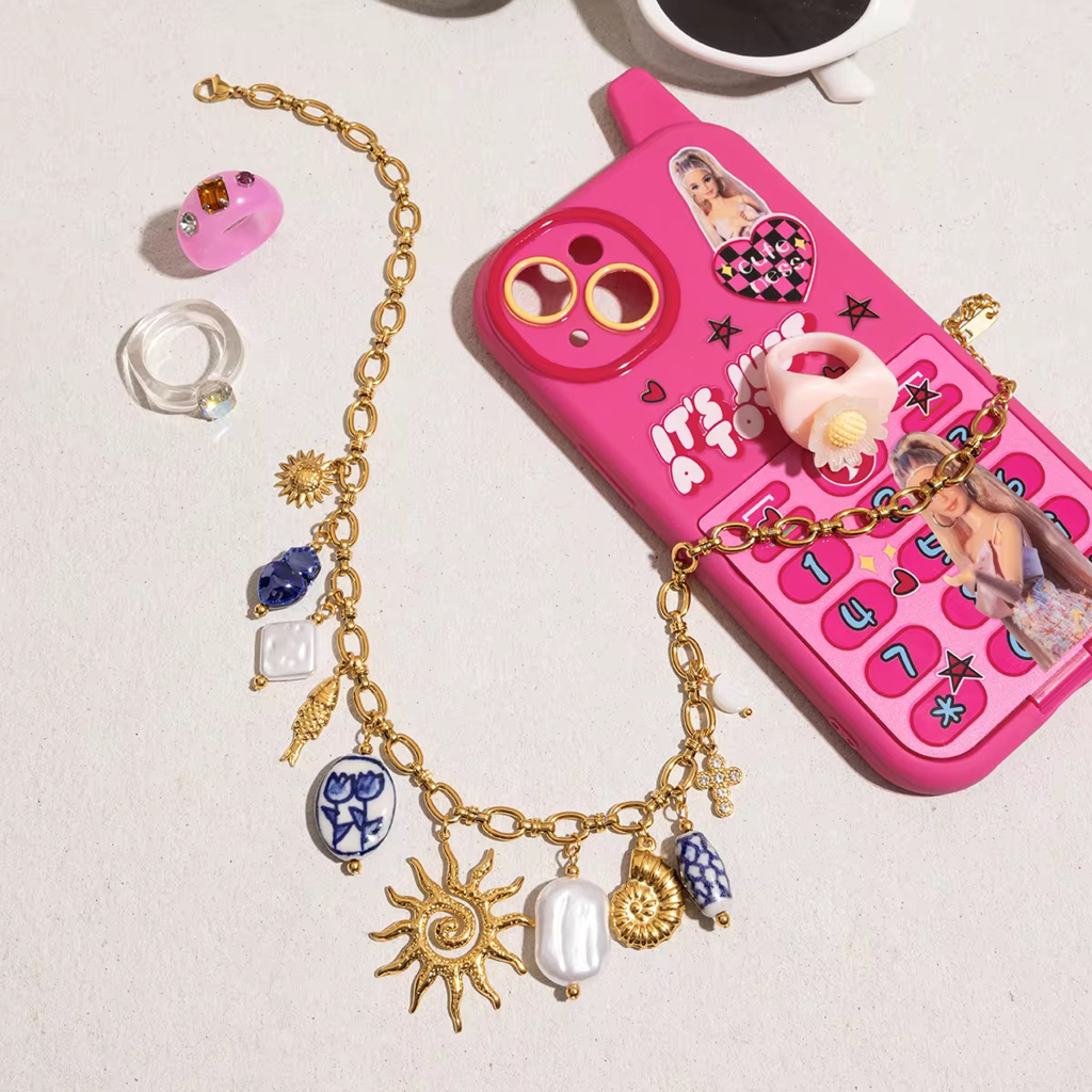 Rainbow Necklace, 18Kt Gold Plated Stainless Steel Ceramic Ocean Style Sun Pendant Charm Necklace : INRAINBOW