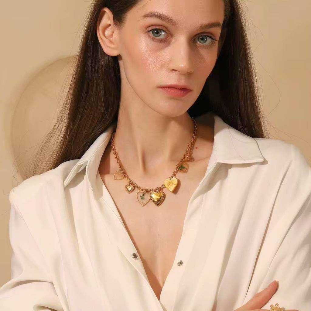18K Gold Plated Multi Charm Vintage Heart Necklace, Seraphina : INSERAPHINA-DIY