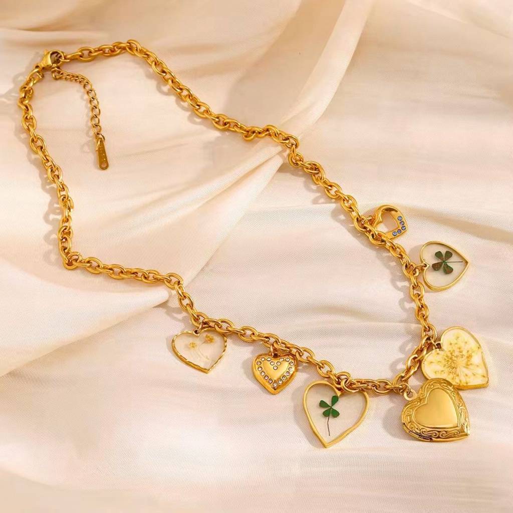 18K Gold Plated Multi Charm Vintage Heart Necklace, Seraphina : INSERAPHINA-DIY