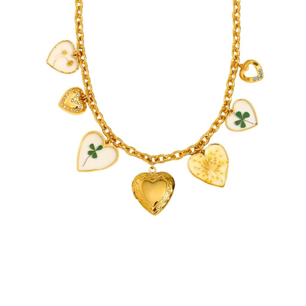 18K Gold Plated Multi Charm Vintage Heart Necklace, Seraphina : INSERAPHINA-DIY