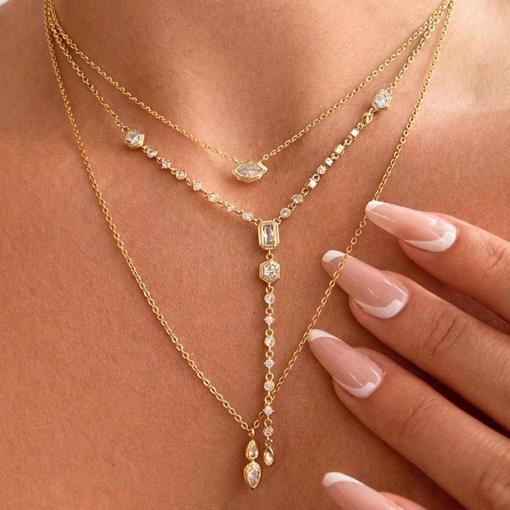 18Kt Gold Plated Emerald Cut Y-Shaped Drop Necklace, Siena : INSIENA