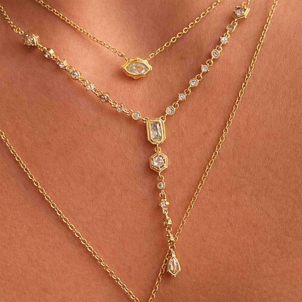 18Kt Gold Plated Emerald Cut Y-Shaped Drop Necklace, Siena : INSIENA