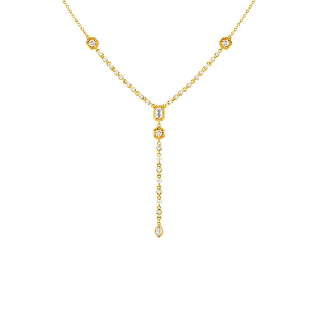 18Kt Gold Plated Emerald Cut Y-Shaped Drop Necklace, Siena : INSIENA