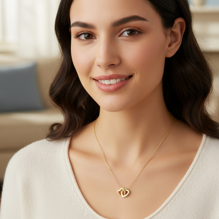 Duo Heart Necklace For Women | Romantic Double Heart Pendant Jewellery : 3213896505