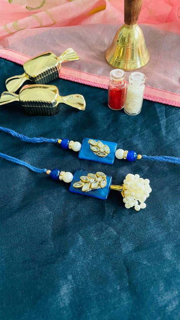Blue Kundan Rakhi And Lumba Set : J00307085
