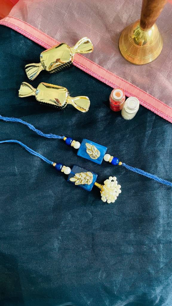 Blue Kundan Rakhi And Lumba Set : J00307085