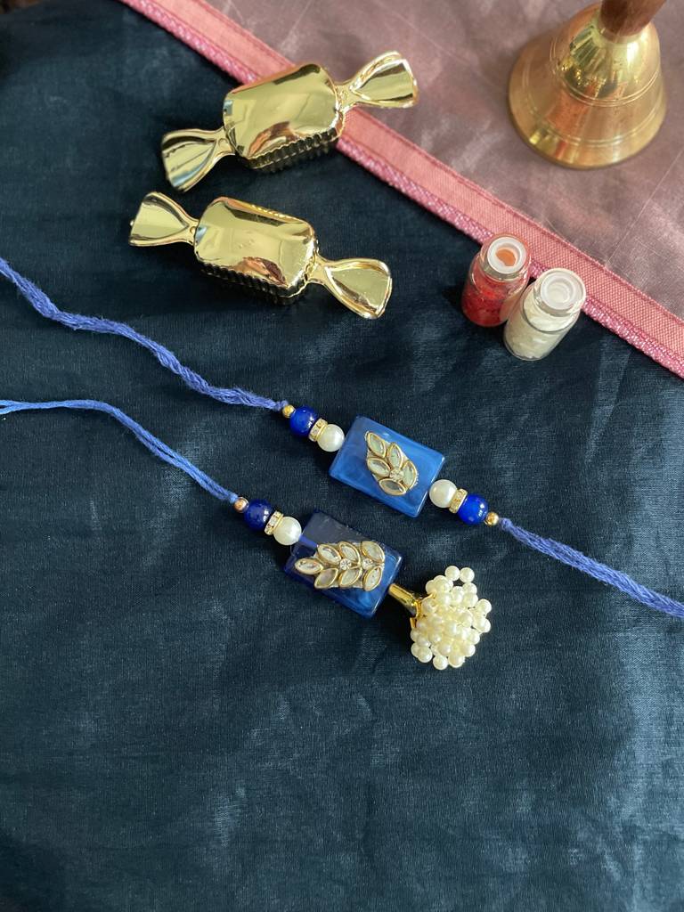Blue Kundan Rakhi And Lumba Set : J00307085