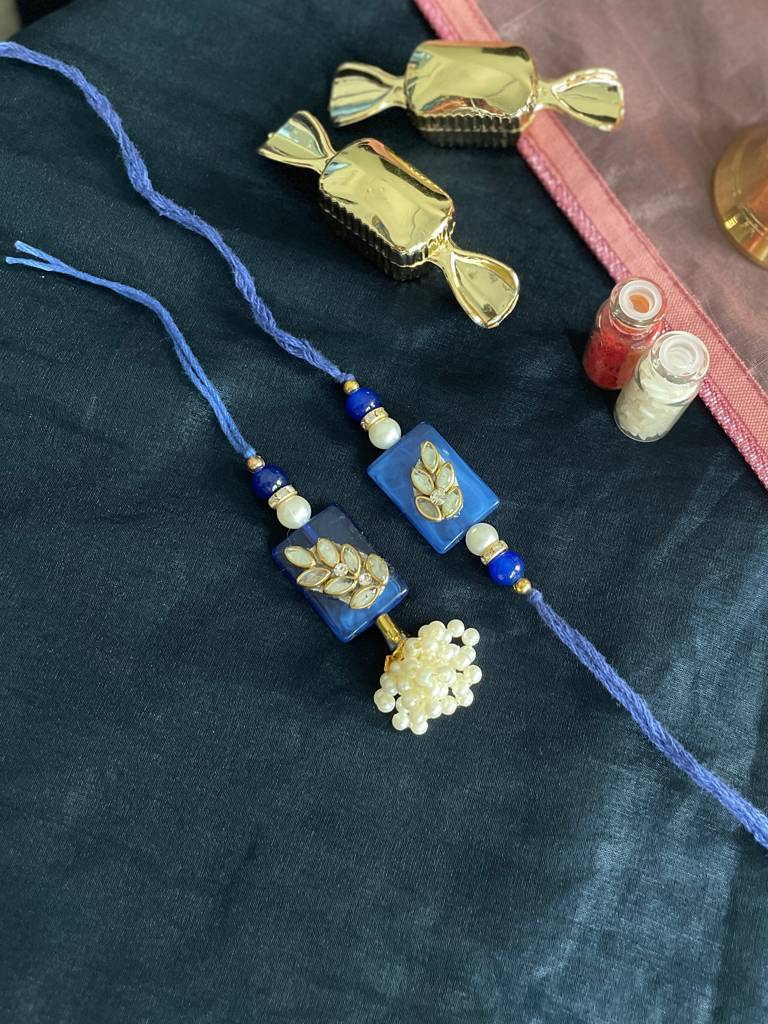 Blue Kundan Rakhi And Lumba Set : J00307085