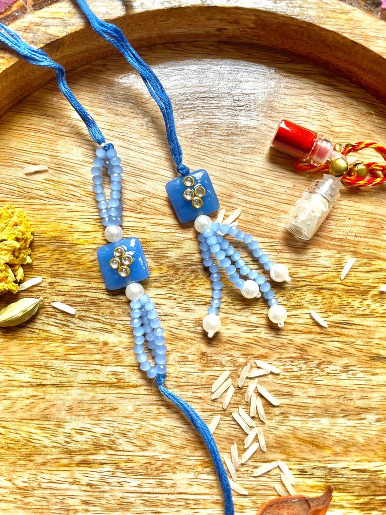 Blue Kundan Rakhi And Lumba Set : J00307090