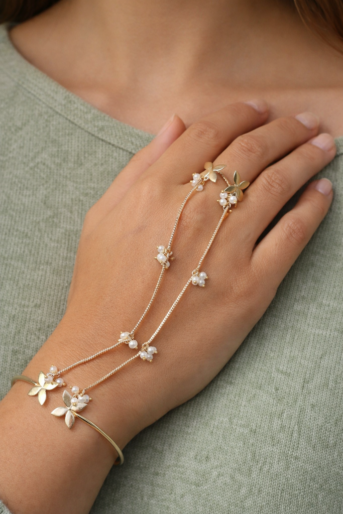Gold Tone - Pearl Haathphool : J00361765