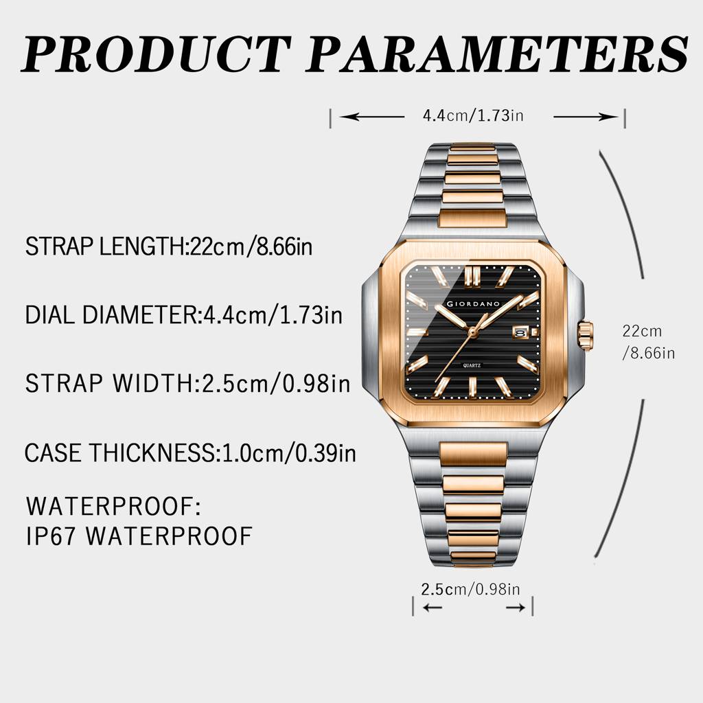 Giordano Square Formal Watch For Men Â Textured Dial,Day & Date Display And Stylish Stainless Steel Strap : GZ-50174-11