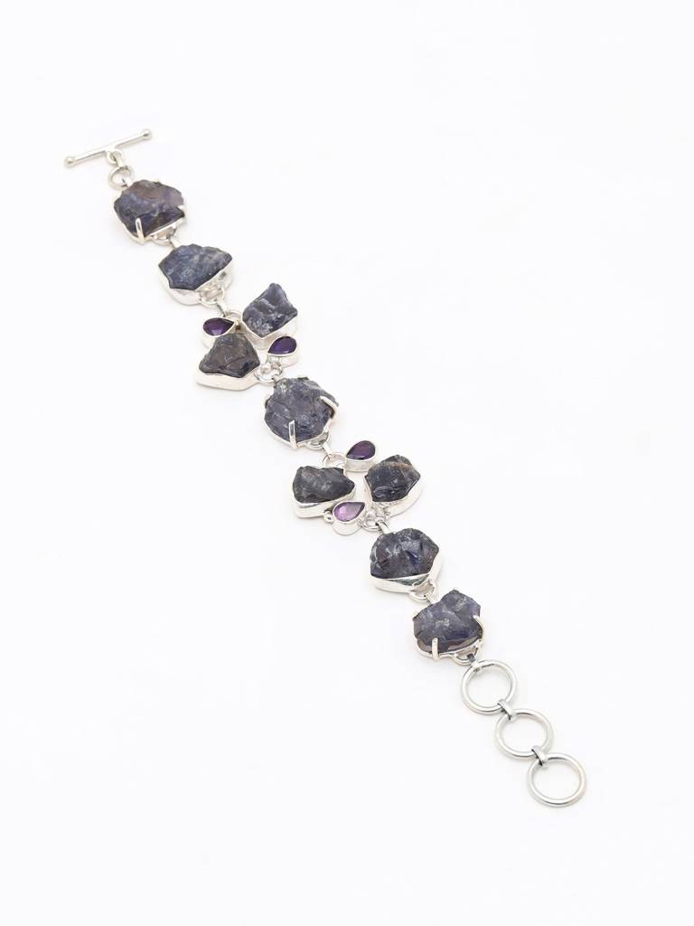 Sterling Silver Bracelet With Rugged Tanzanite Toggle Clasp Lock With Amethyst : JA66