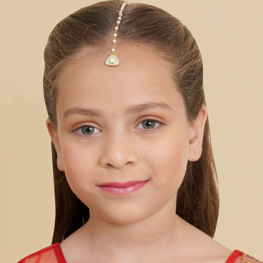 Kundan Maang Tikka With Firoza Meenakari : RRKDEC22-52