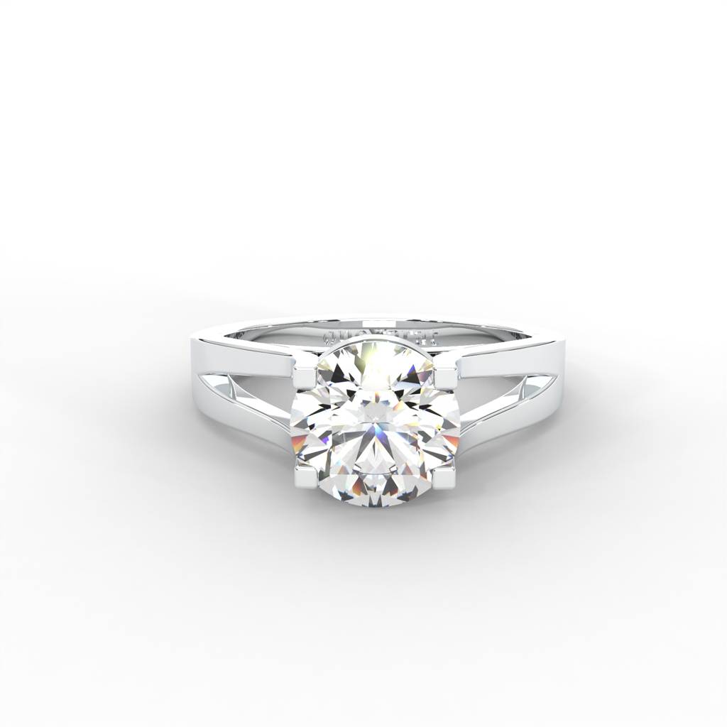 Moissanite Split Shank Solitaire - 1 Carat In 14K White Gold Plated Adjustable : RL-0002-WH-AD